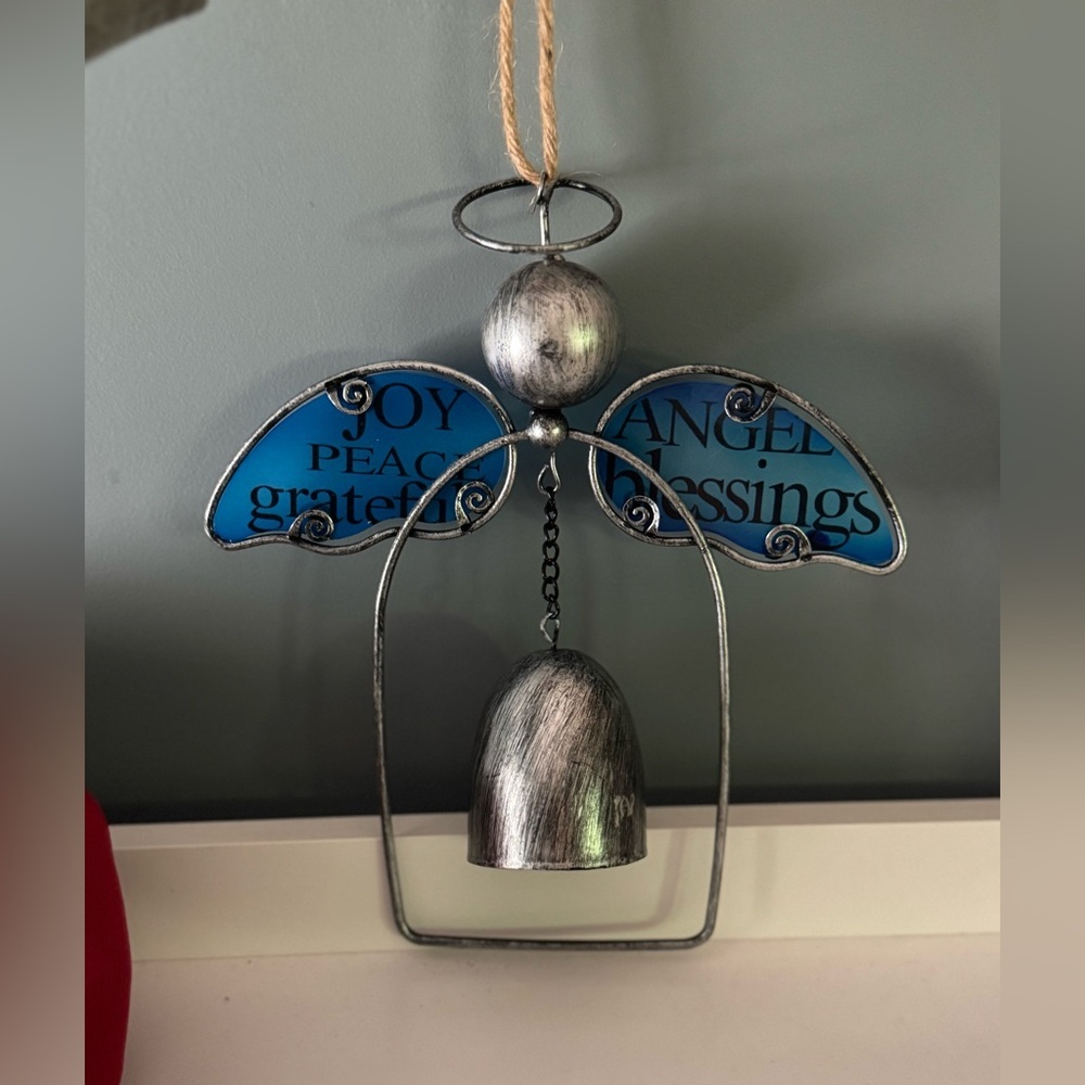Silver Angel Chime with Blue Wings